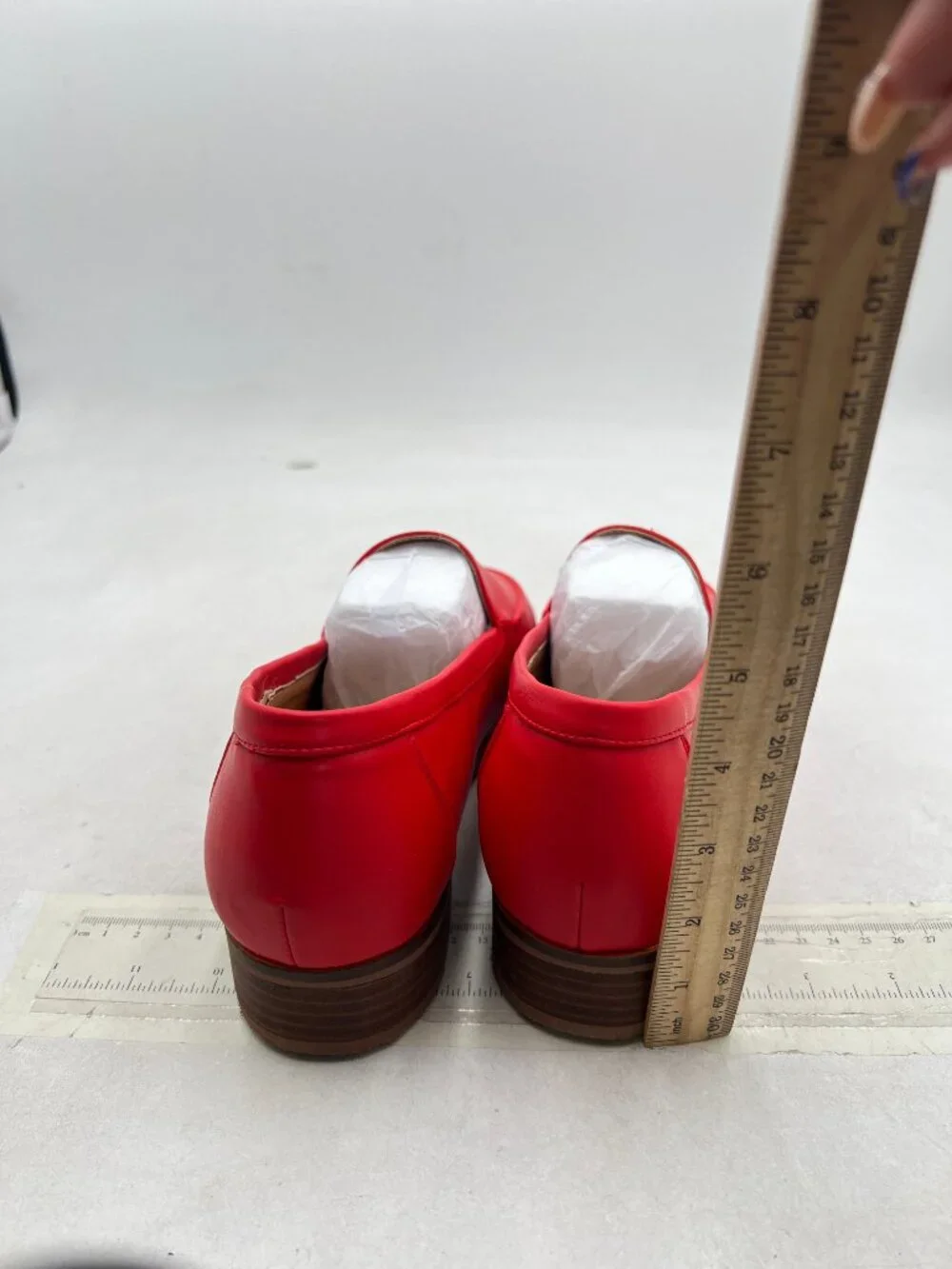 FOWT Red Women's Wide Width Loafer Shoes Slip On Low Block Stripped Heel Loafer